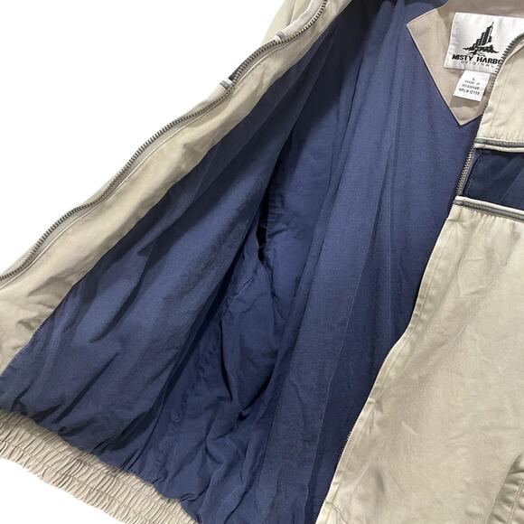 Vintage 90s Misty Harbor Men's Khaki Blue Stripe Casual Bomber Jacket - Large - Picture 10 of 13